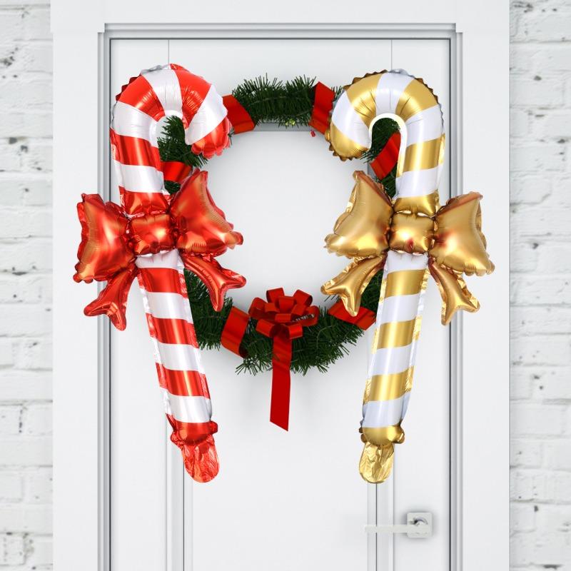 30/3PCS Christmas Inflatable Balloon with Bow Handheld Candy Cane Balloon Stick Christmas Crutch New Year Party Decoration Toys