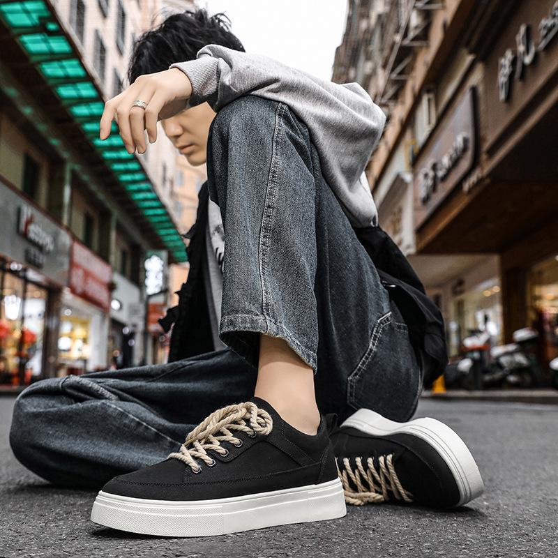 Men's Height-Boosting Thick-Soled Canvas Shoes - Breathable Summer Retro Lace-Up Sneakers
