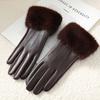 Winter Luxury Women's PU Leather Gloves Wrist Soft Faux Fur Trim Cuff Fashion Elegant Party Warm Touch Screen Drive Cycling