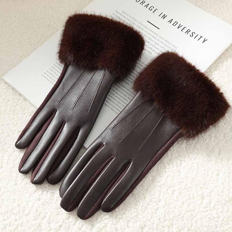 Winter Luxury Women's PU Leather Gloves Wrist Soft Faux Fur Trim Cuff Fashion Elegant Party Warm Touch Screen Drive Cycling