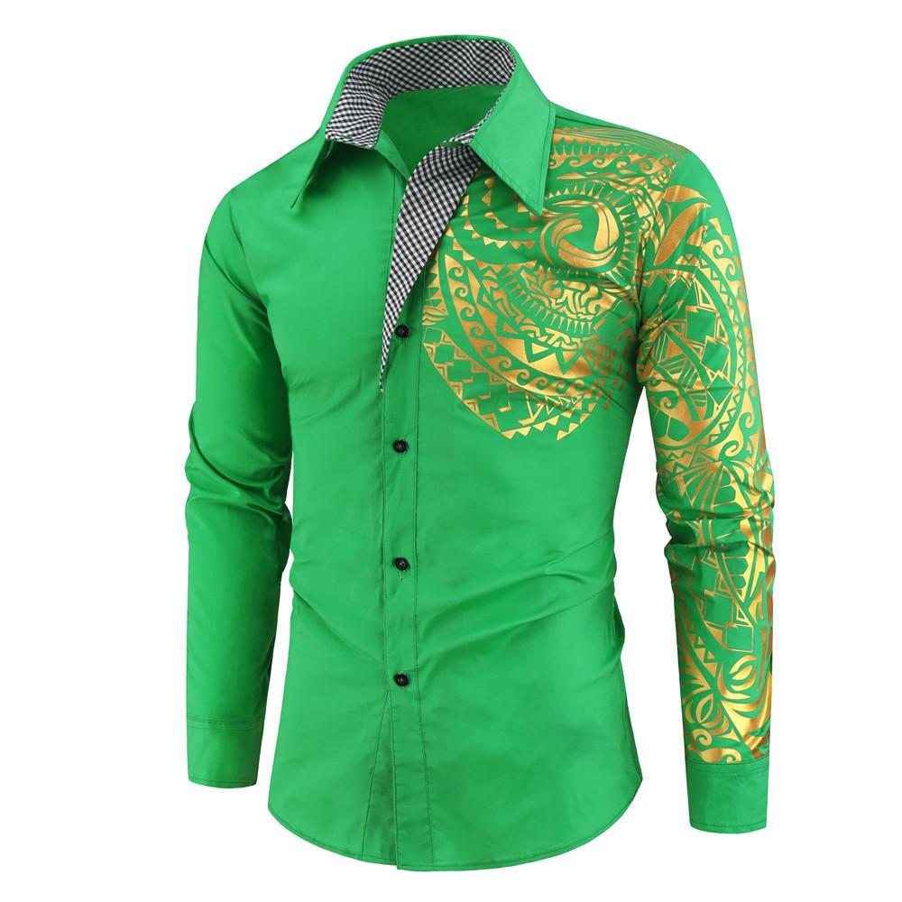 Gold Printed Shirt Printed Totem Long Sleeve Shirt African Party Shirt