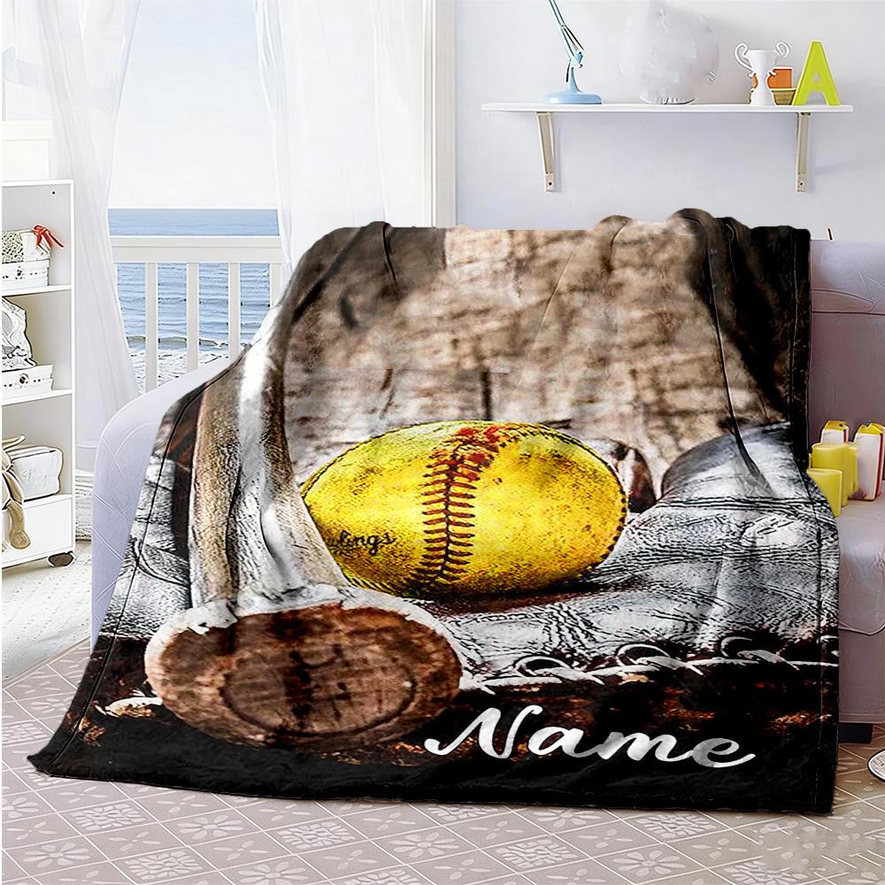 Yellow Softball222 Customize Your Name Blanket Gift Customizable Blanket Ultra-Soft for Nap Sofa Home Decor Bedding for All Occasions