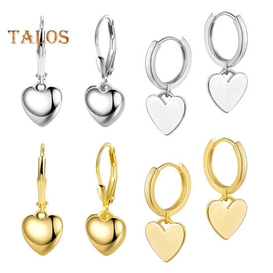 1 Pair Women Leverback Earrings Heart Pendant Polished Surface Solid Color Hanging Earrings for Dating Prom Parties Drop Earrings