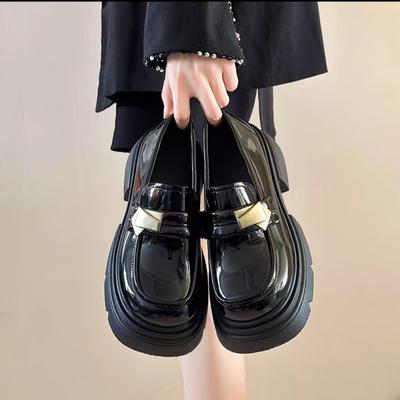 Black Platform British Style Small Leather Shoes Women's Retro Mary Jane One-pedal Loafers Single Shoes 2025 Spring and Autumn New