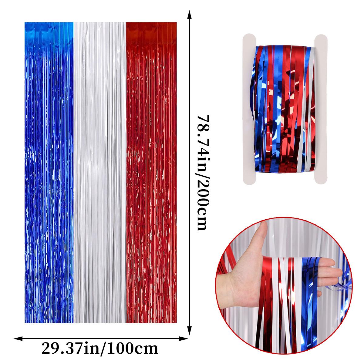 

Independence Day Rain Curtain Red White Blue Ribbon Fringed Birthday Party Background Wall Decorative Rain Silk red, blue and white rain curtain