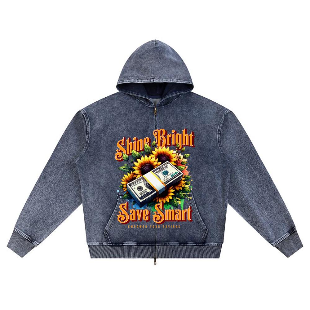 

DTG print Knitted Denim Zip-Up Hoodie Streatwear Brother Print Zipper Hoodies XL темно-синий