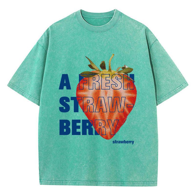 Ležérní dámská trička s kyselinovým praním, topy s jahodovým potiskem, opotřebovaná nadměrná bavlněná trička, trendy dámské oblečení