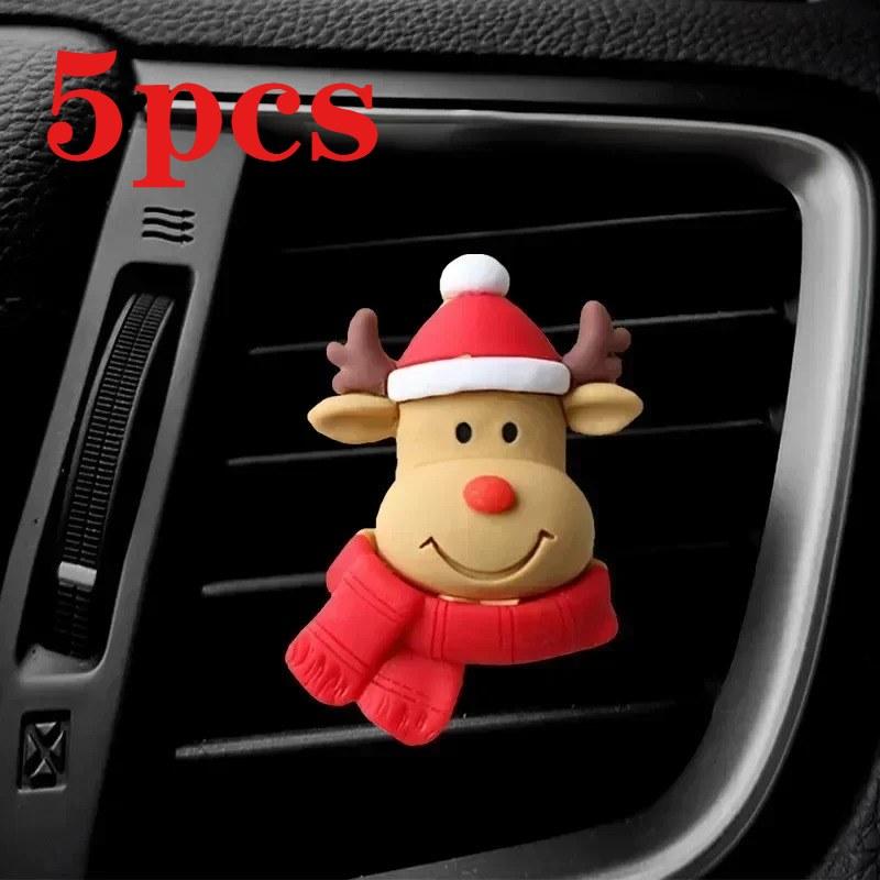 Christmas Santa Claus & Elk Car Air Vent Clip, 3D Resin Aromatherapy Fragrance Ornament, Auto Interior Decoration Accessories