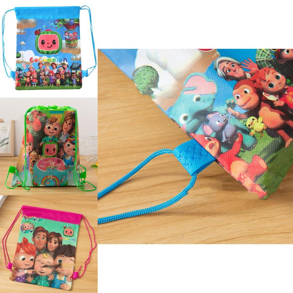 Cocomelon Drawstring Bag Backpack For Kids Featuring Stain-resistant Non-woven Fabric