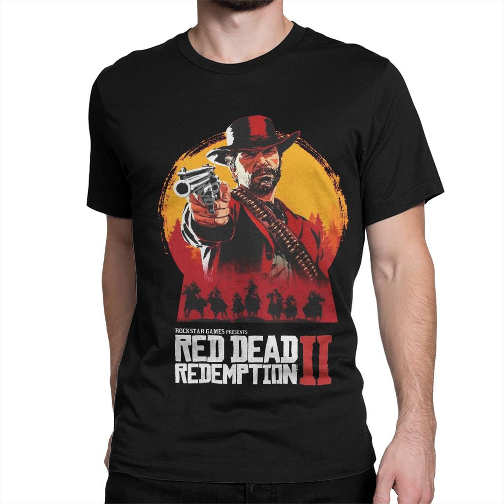 Cool Red Dead Redemption 2 Trička Pánská Kulatý Výstřih Bavlněná Trička Hip Hop Krátký Rukáv Trička Nápad na Dárek Oblečení