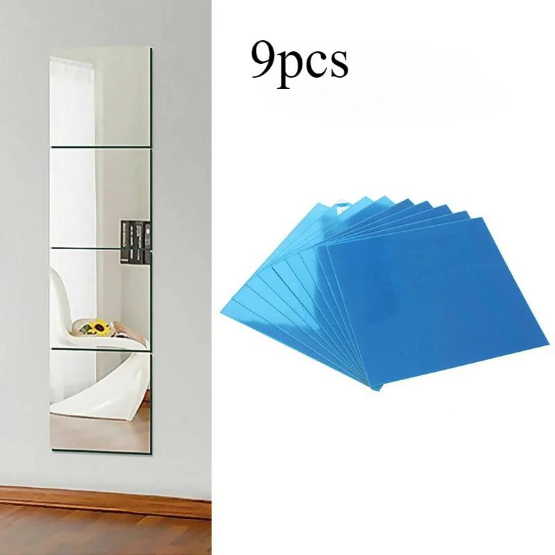 9PCs 15CM Square Mirror Wall Stickers Square Reflective Mirror Film DIY Adhesive Decoration