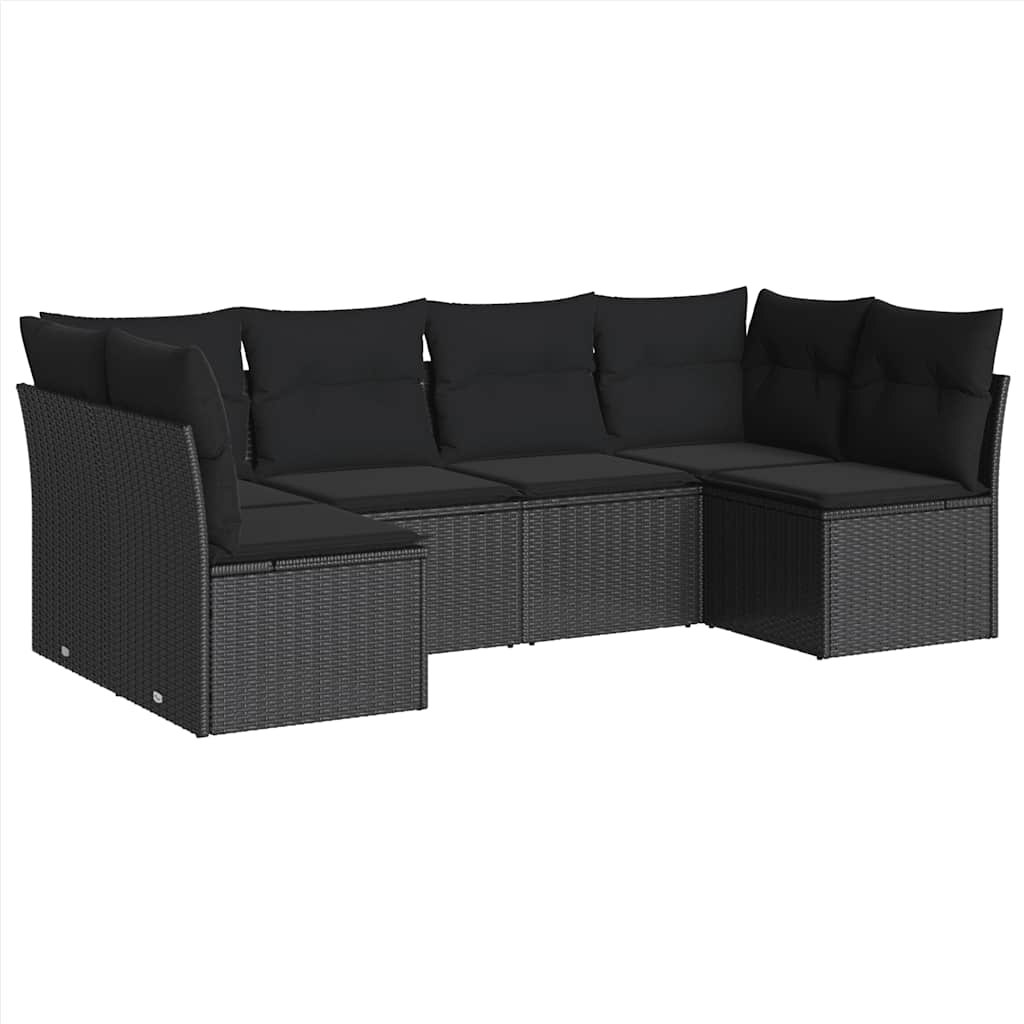 Vidaxl 6-Cz. Set di Mobili da Giardino con Cuscini, Polyrattan Nero