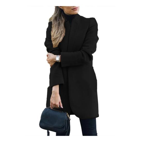 Bürodame Herbst Einfarbig Stehkragen Wolliger Langer Mantel Übergröße Strickjacke