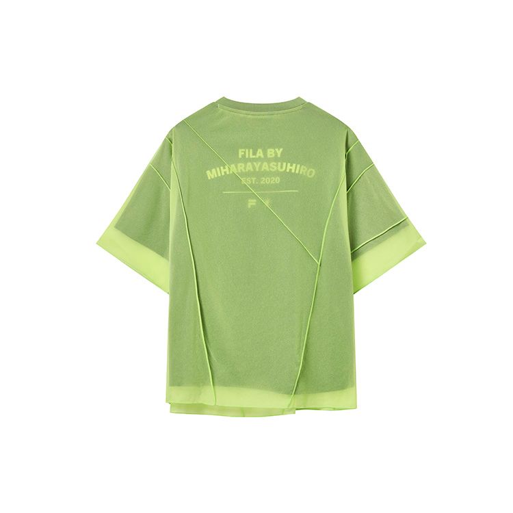 Fila X MIHARA YASUHIRO Collaboration Loose Spliced Letter Print Casual Short Sleeve T-Shirt Women T-Shirts Emerald-Green F11W233101F-GN