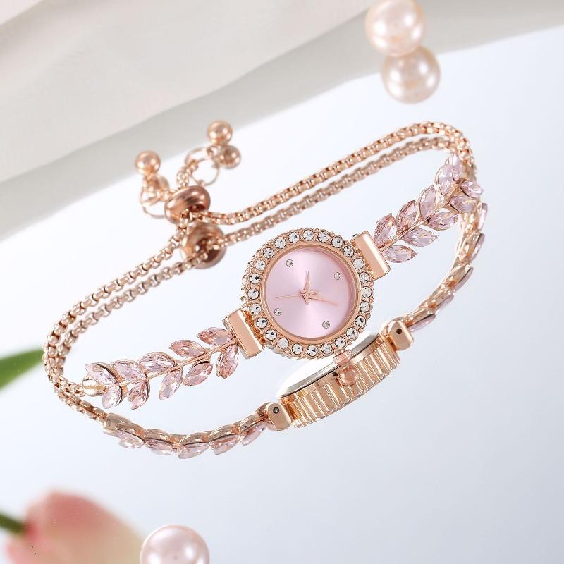 Fashion green leaf thin belt with diamond malachite green round women's watch pull adjustment chain list women's quartz watch
