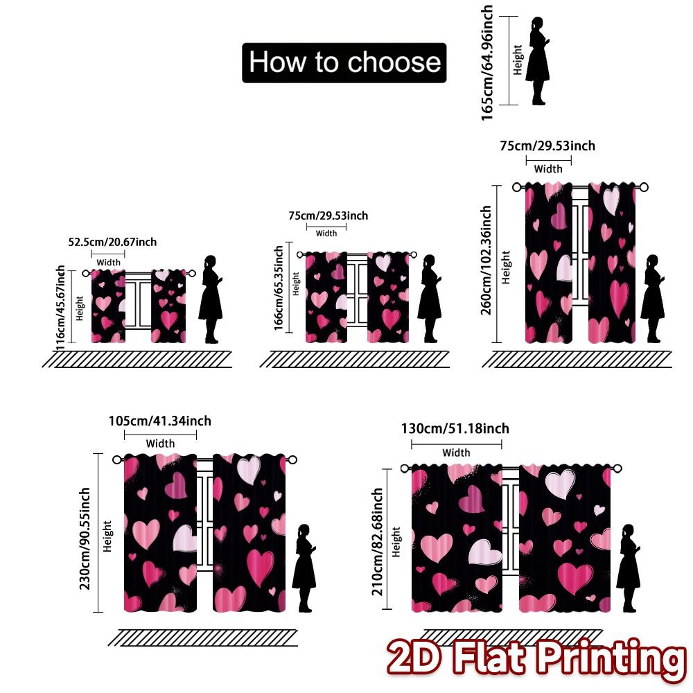 2D Flat Printing,JIT 2pcs, Curtains (Without Rod) Heartburst Drapes Modern Print Curtains Versatile Polyester Fabric Curtains