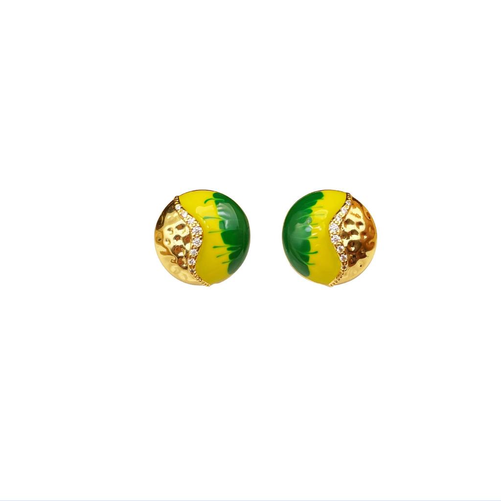Colorblock Drip Oil Metal Stud Earrings – Retro, Versatile, Statement Fashion for Women