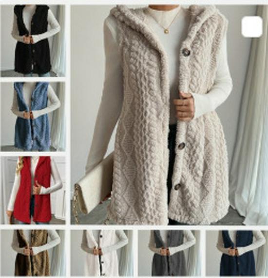 Wendbarer Plüsch-Kapuzen-Strickwesten-Cardigan für Damen - Einfarbig, Lässig, Herbst/Winter-Stil