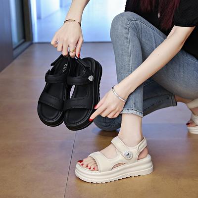 Damenschuhe in Übergröße Größe 41 Koreanische Version Plateau Klett-Sandalen Damen Sommer neue Mode Sport Zehenfrei Lässige Strandschuhe