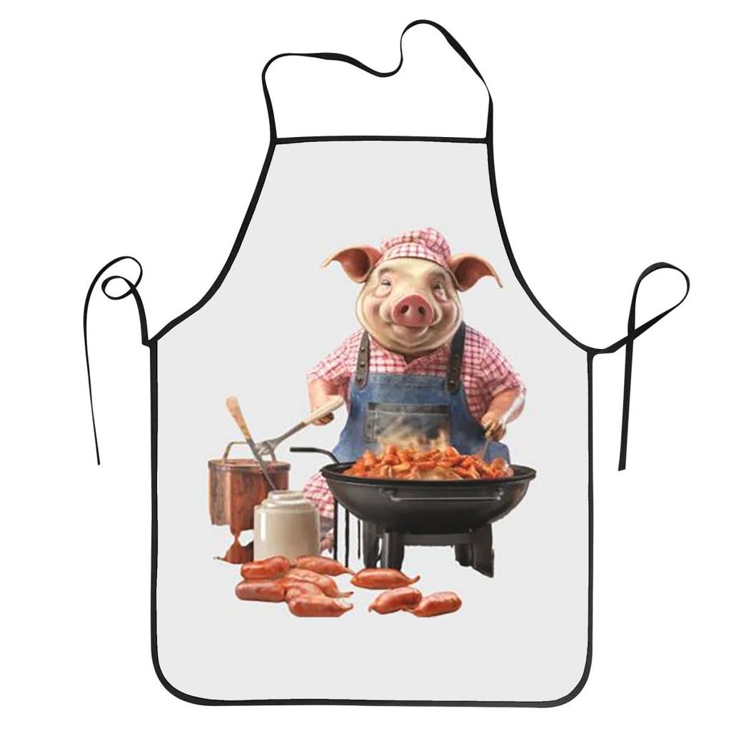 Cooking Pig Cartoon BBQ Scene Apron Chef Cuisine Tablier Waterproof Bib Kitchen Cleaning Pinafore for Women Men Painting
