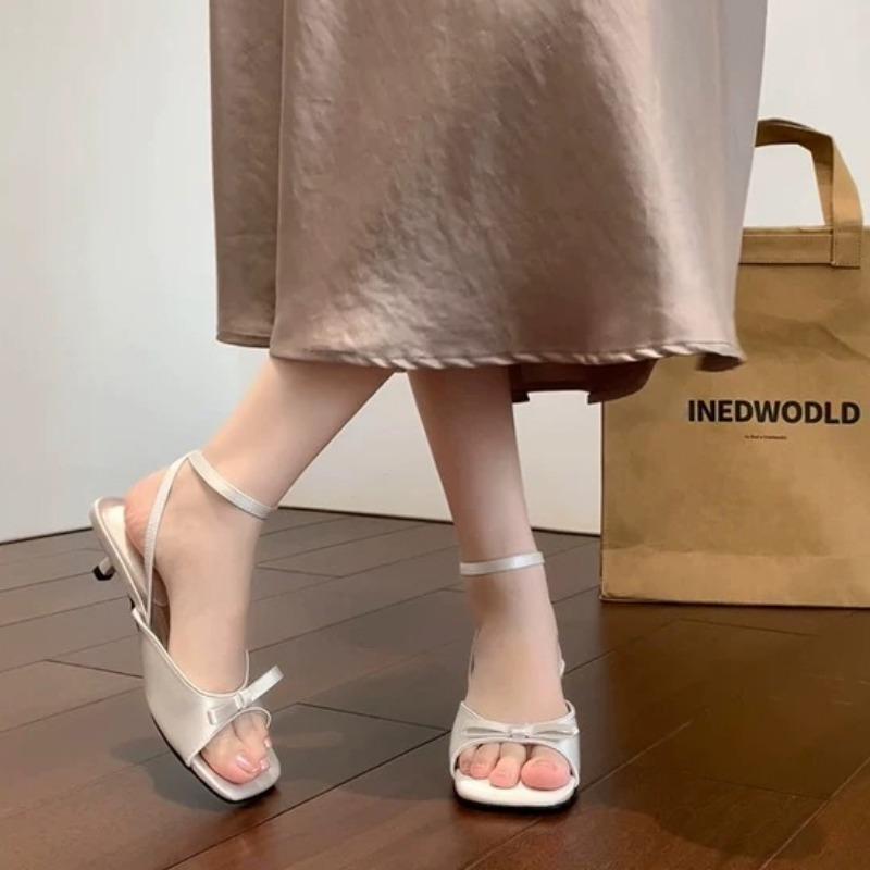 Female Shoes  Plus Size Buckle Strap Women's Sandals Fashion Party Sandals Women Bow Tie Square Toe Thin Heel Shoes Women
