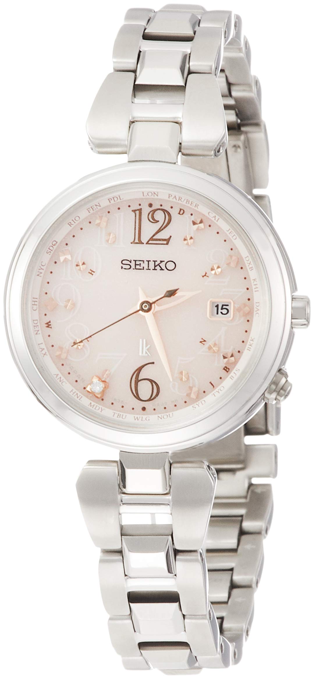

[Seiko Watch] Lucia Solar Radio Pink Beige Diamond Dial Titanium Model SSQV047 Women s Silver