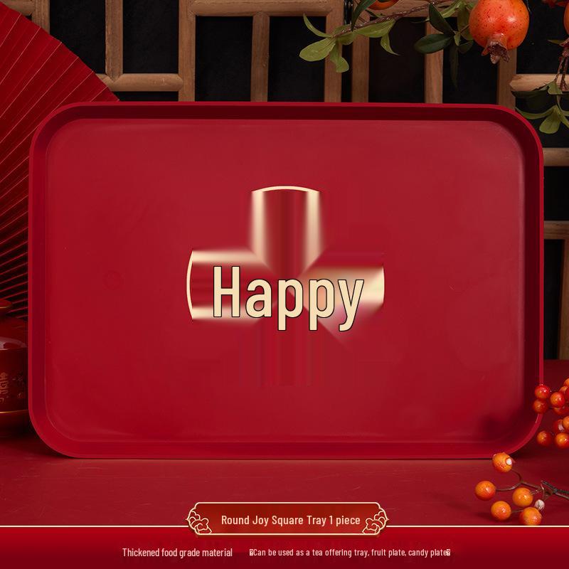 Red Wedding Toasting Tray: Tea, Fruit, Candy Dish – Wedding Supplies, Happy Tray by Wang Jin