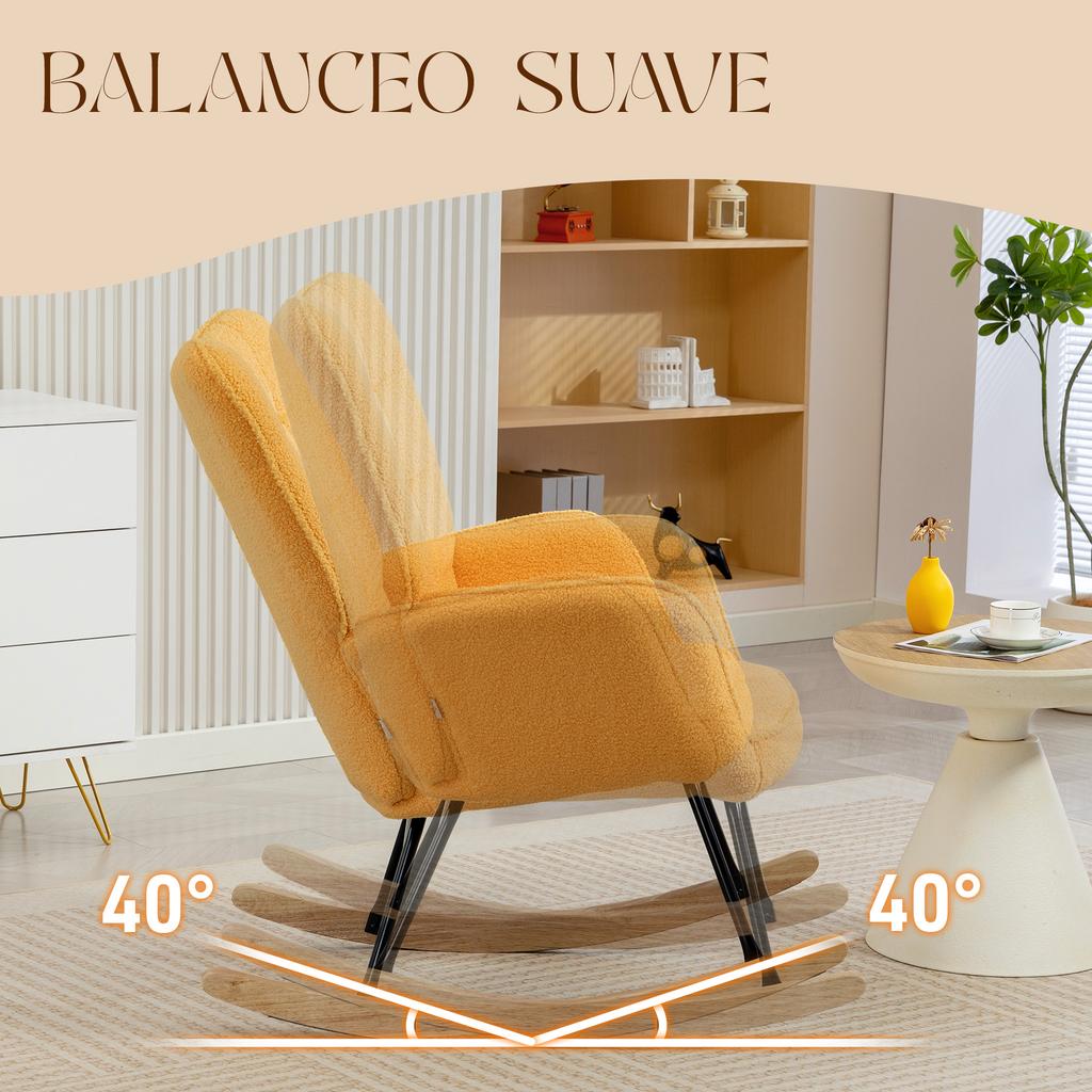 Sheepskin Rocking Chair, 40° Rocking, Beech Wood Legs, 120 kg, 71 x 98 x 101 cm, Yellow