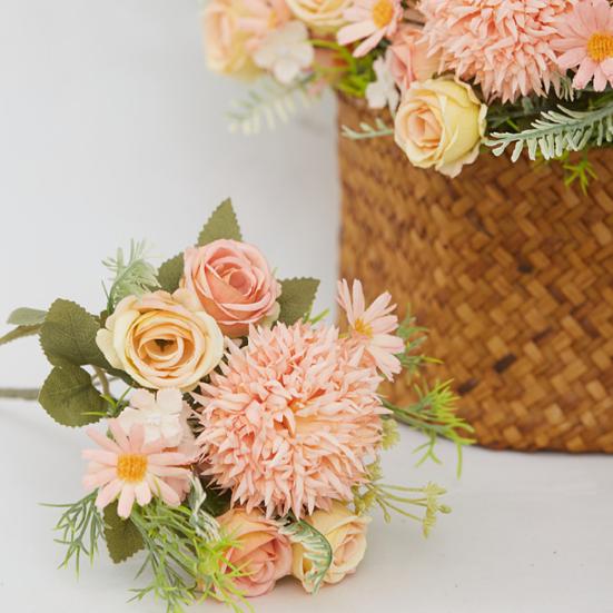 Artificial Rose Flower With Green Leaves Uv Resistant Fake Silk