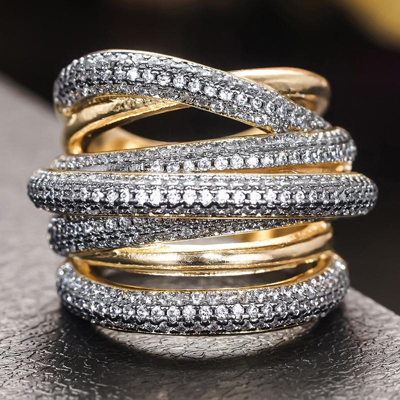 Huitan Stylish Rings with Multi-layer Cross Design Charming Modern Accessories for Women Versatile Chic Bright Jewelry for Party