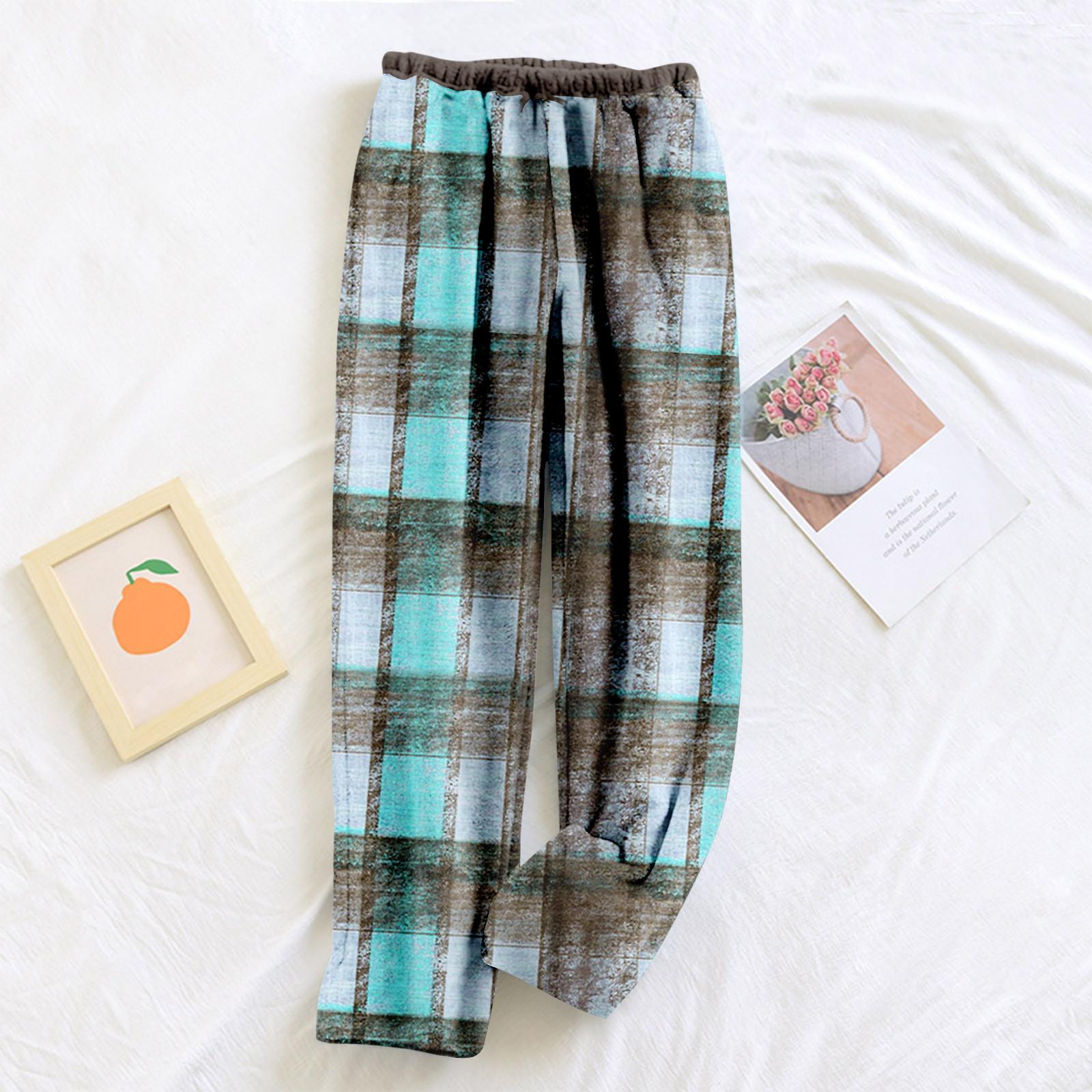 

Женские пижамные штаны, плюшевые пижамные штаны с мягкой эластичной талией, клетчатые штаны с 2 карманами XXL циан