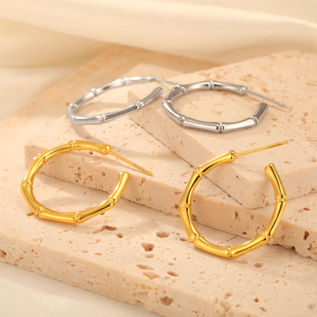 Cazador Stainless Steel Bamboo Joint Hoop Earrings for Women Trendy Round Drop Earrings Jewelry 2026 Valentine Gift New