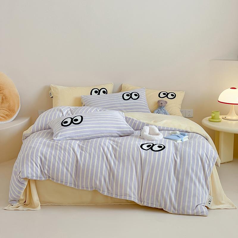 

Contrasting Color Plaid Thickened Milk Fleece Four-Piece Set, Wind Coral Fleece Student Dormitory Thickened And Fleece Three-Piece Set 1.2 meters sheet 3pc: quilt cover 150 * 200cm