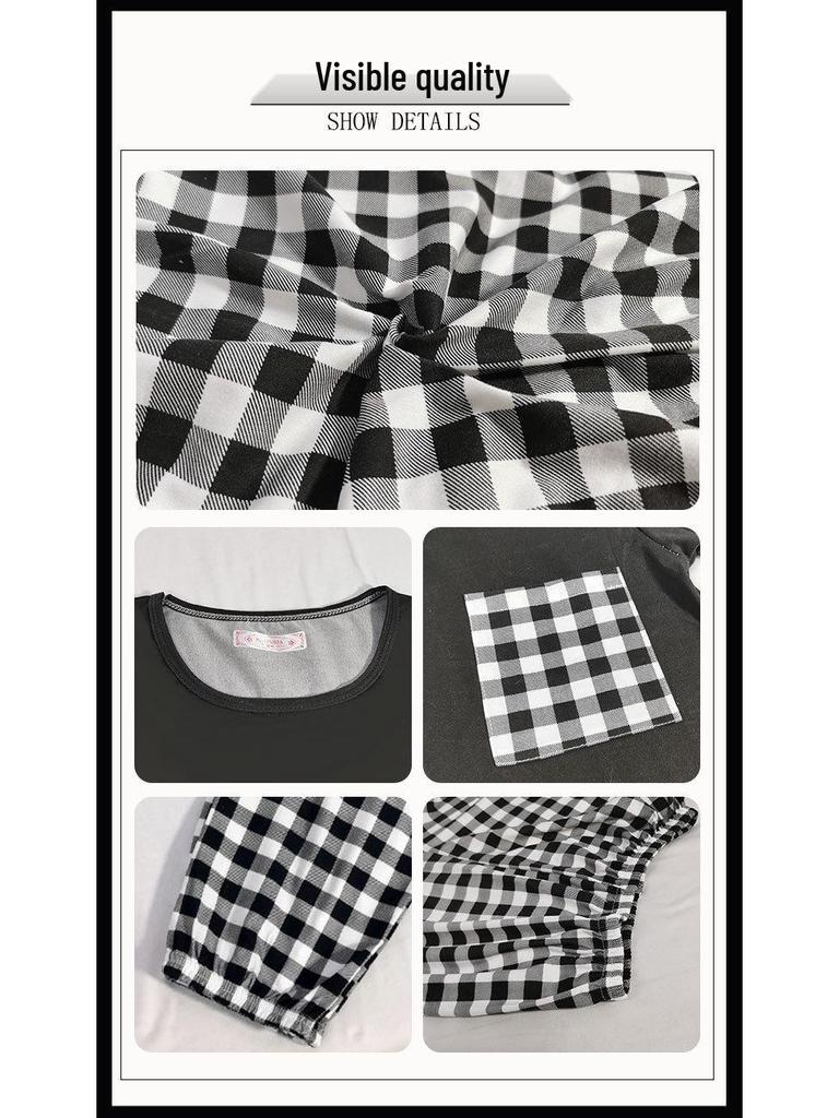 Women's Blue Plaid Long Sleeve Pajamas, Imitation Cotton, Loose & Comfortable, Perfect for Spring/Autumn, Versatile for Home or Outdoors