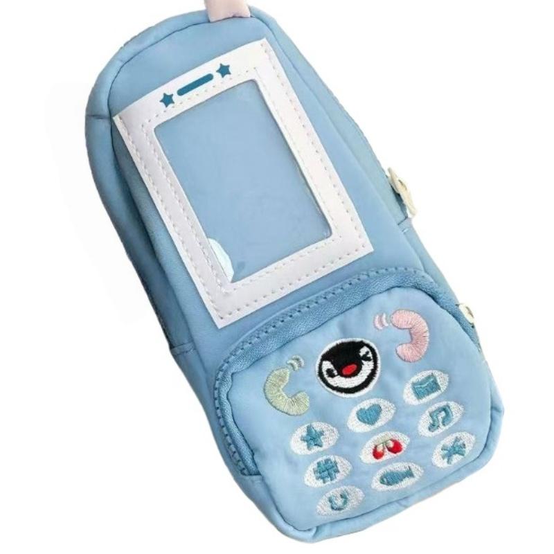 

New Kawaii Penguin Canvas Pen Bag Phone Shape Large Capacity Stationery Pouch Stationery Storage Bag Students Gift синий