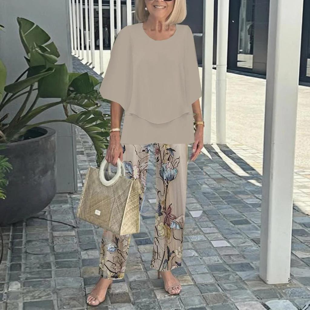 Women's Fashion Casual Loose Solid-color Cotton and Linen Two-piece Set