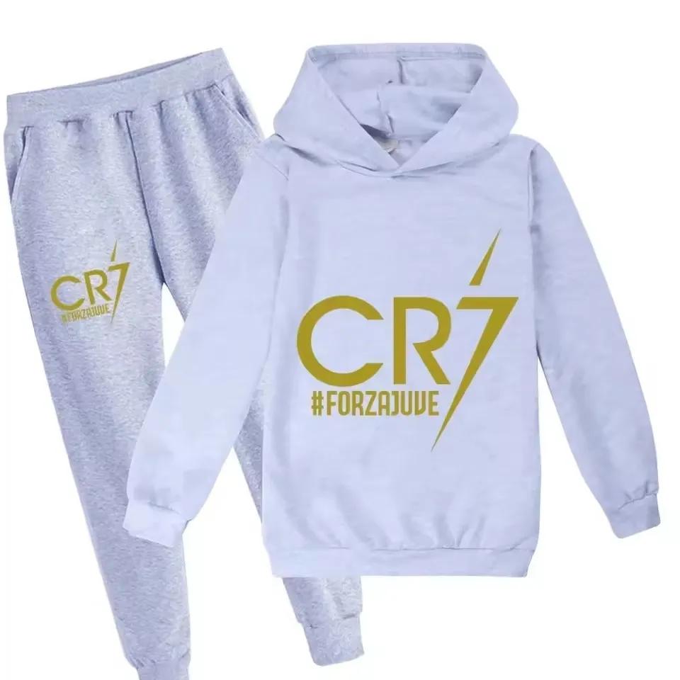 3-12 Years Spring Autumn Football CR7 Print Hoodie+Pants Suit Boy Sweatshirt 2PCS Sets Boys Pants Suits Children's Clothing.