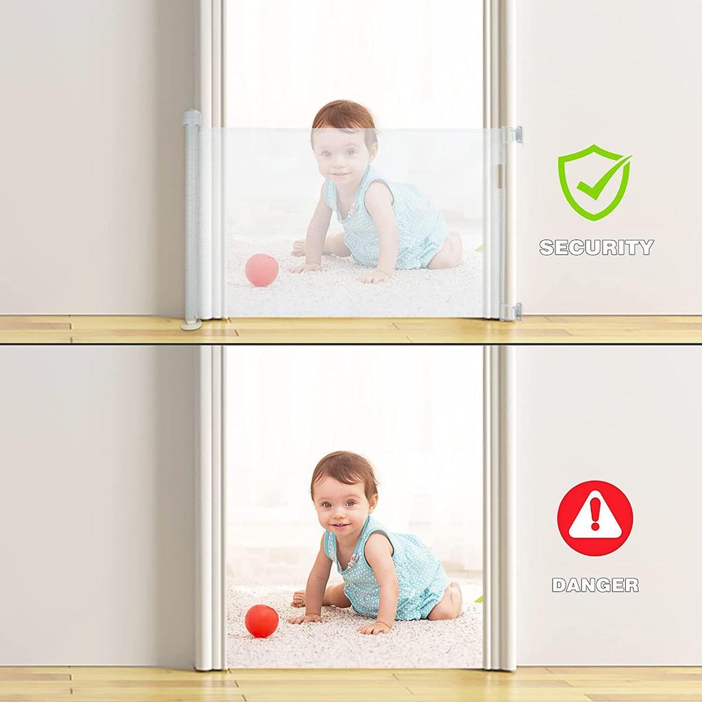 Child & Pet Safety Retractable Gate - Indoor Stairway Protection Rail & Anti-Cat Barrier