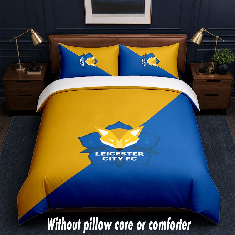 Leicester City Football Design Bed Bedding Set 1 Duvet Cover + 2 Pillowcases Soft Breathable Household Bed Linens