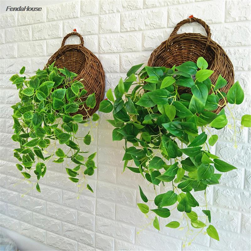 1PC Wall Hanging Flower Planter Wicker Rattam Basket Garden Vine Pot Indoor Plants Holder 4 Colors