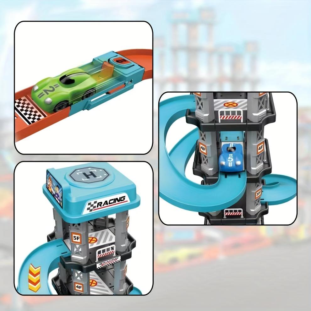 5-Level 3D Parking Garage Track Playset with 2 Cars, 360° Rotating, Drift Tracks, Helipad & Launcher | DIY Assembly Educational Toy