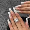24Pcs Leopard Print Press On Nails With Bow Rhinestone Long Square French Fake Nail Tips