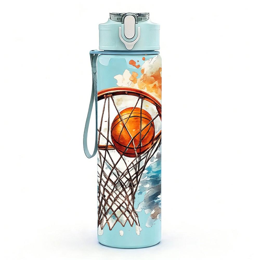 1PC Basketball Player Sport Theme Art 750ml Color Plastic Sports Water Bottle Leakproof Flip Straw Lid Suitable for Sports Office Home Use