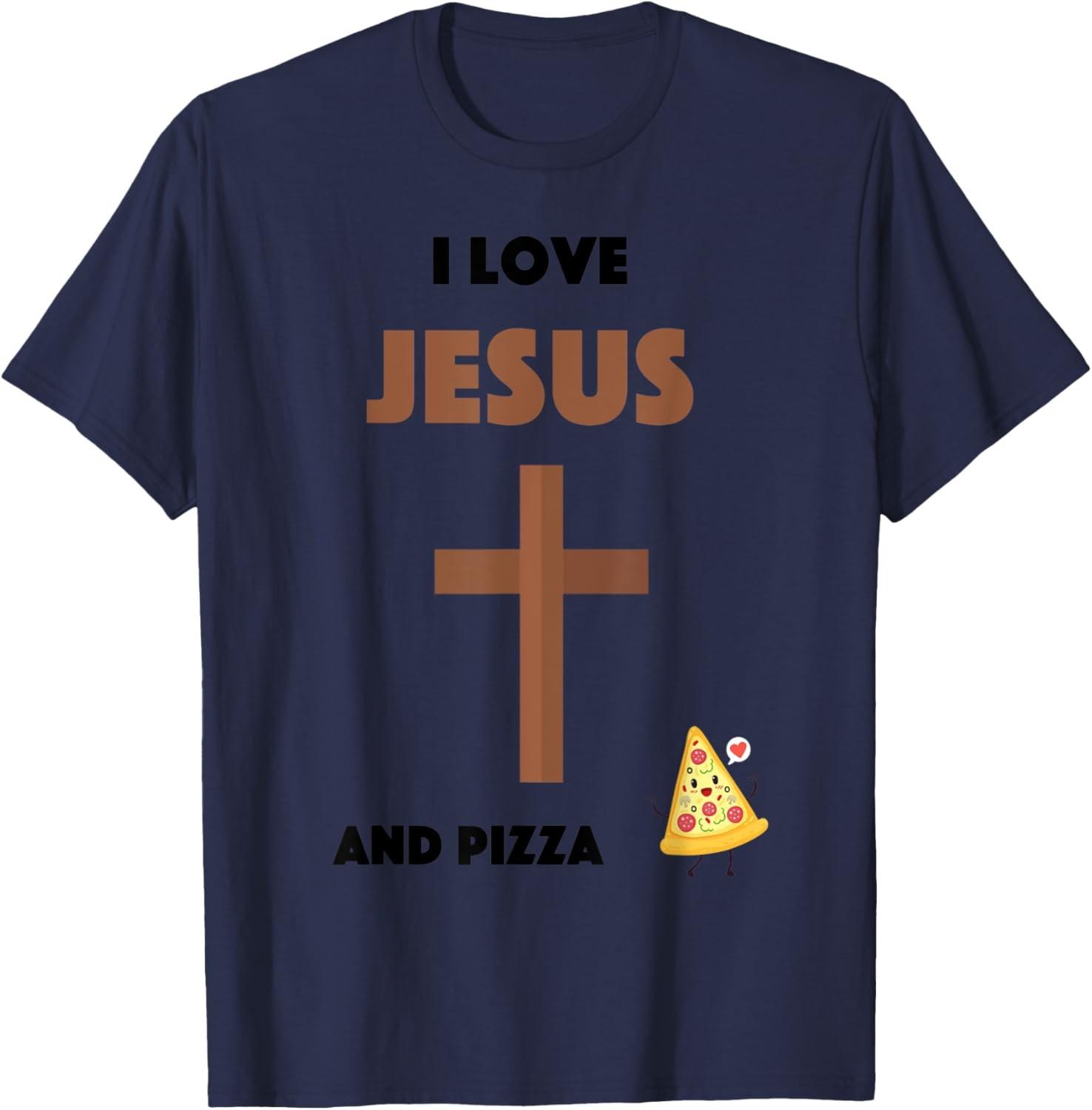 funny I love Jesus and Pizza Christian T-Shirt S