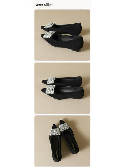 Spring 2025 Rhinestone Pointed-Toe Chunky Heel Loafers for Women