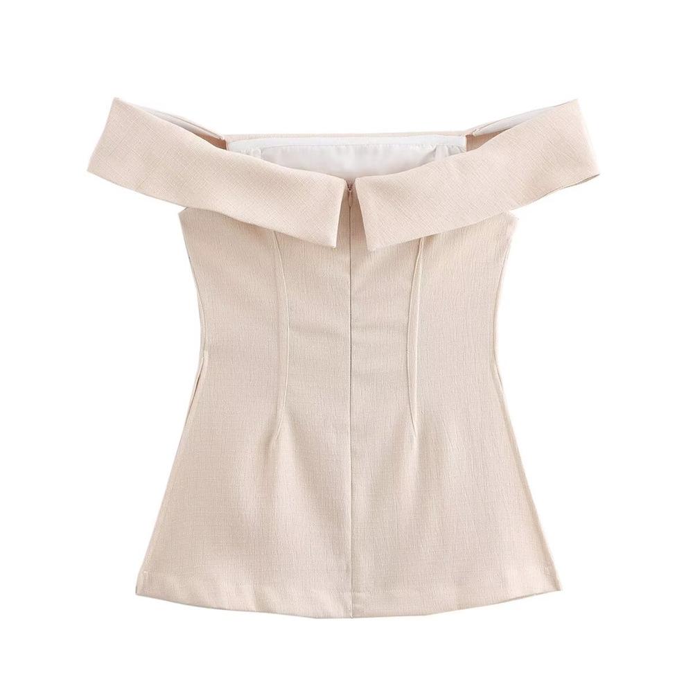 

2024 Autumn/Winter Women s Apricot Off-Shoulder Slit Top M белый