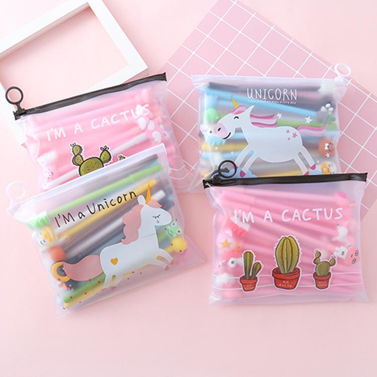 20-Piece Cartoon Gel Pen Set with Pencil Case - Black Ink 0.5mm