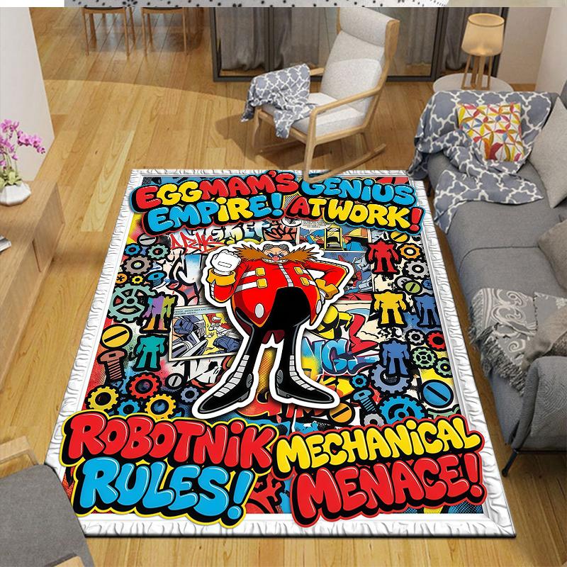 Dr Eggman Home Sofa Decoration for Living Room & Bedroom, Non‑Slip Play Flannel Floor Mat for Game Room