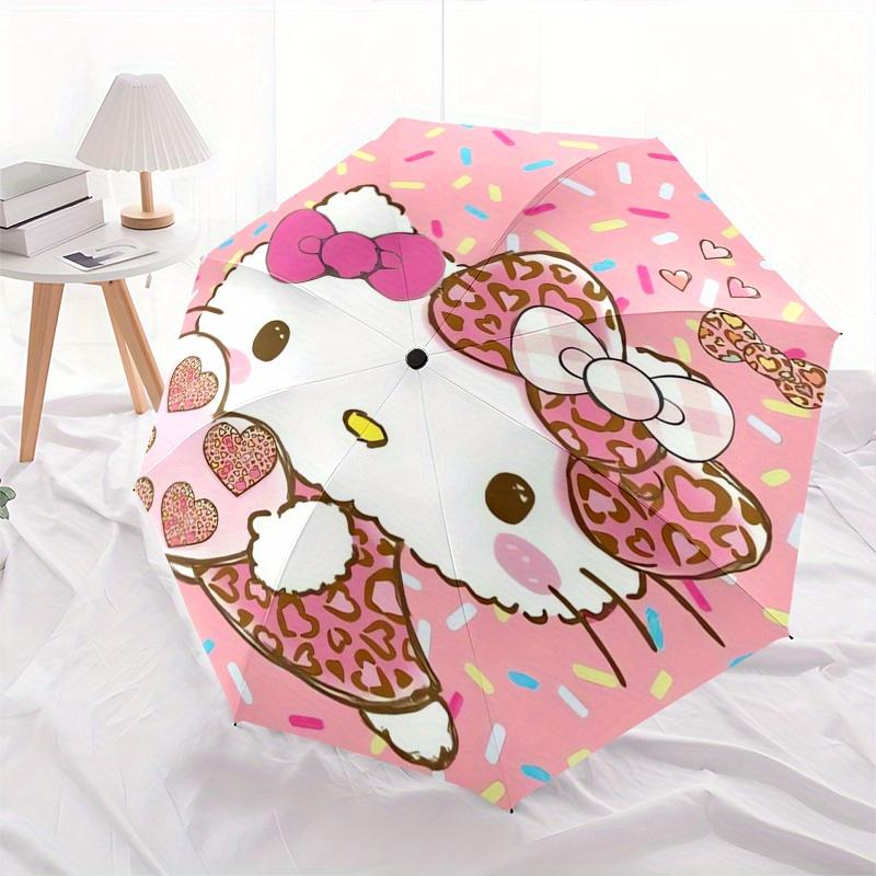 Hello Kitty,Bow Automatic Folding Umbrella-Simple 8-Rib Design, Bright Cartoon Pattern, Durable Iron Frame, Suitable For Travel, Outdoor, Be
