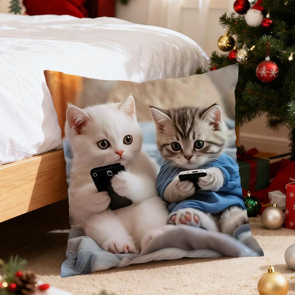 Cute Cat Holding Phone Cushion Cover For Pillow Printing Sofa Decoration Home Car Room Coffee Shop Office Nordic Simplicity
